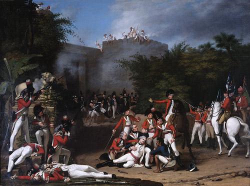 Robert Home Death of Colonel Moorhouse at the Storming of the Pettah Gate of Bangalore oil painting image